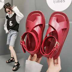 woman Summer fashion New Sandals for Female Students Comfortable Thick Bottom Fairy Style Cross Strap Beach Sandals
