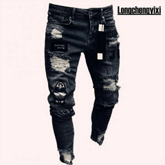 Man Pants Retro Washing Zipper Stretch Jeans Casual Slim Fit Trousers Male Plus Size Pencil Pants Denim Skinny Jeans for Men