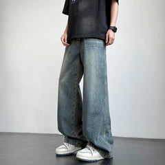 New Retro Washed Straight-Leg Jeans For Men High Street Fashion Baggy Denim Pantalones Hombre Hip Hop Distressed Y2K Jean
