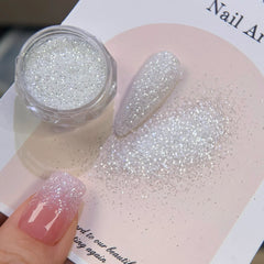 1Jar Shiny Silver White Nail Glitter Powder Reflective Crystal Diamond Chrome Pigment Dust Iridescent Nail Gel Polish Decoration