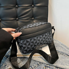 Women Stylish Crossbody Bag, Modern Geometric Pattern, Black Brown Versatile Design, Daily Commute, Casual Outings Messenger Bag