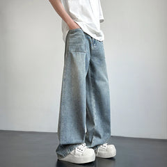 New Retro Washed Straight-Leg Jeans For Men High Street Fashion Baggy Denim Pantalones Hombre Hip Hop Distressed Y2K Jean