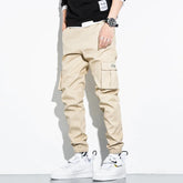 Men's Cotton Cargo Pants Plus Size Sports Drawstring Cargo Pants Fashion Casual Men's Jogging Pants Bermuda Men's