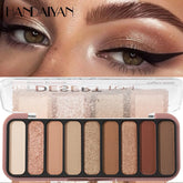 9-Color Eyeshadow Palette – Earth Tones with Velvet Matte & Sparkle Finishes, Blendable Colors for Natural to Smoky Makeup