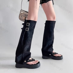 Women's Boots 2025 Summer New Open Toe Fashion Outdoor Creative Women Boots Korean Design Retro Women Sandals Knee-High Boots