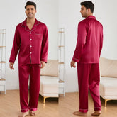 Men Sleepwear Autumn Pajama Sets Long Sleeve Tops with Trousers Pajama Pj Sets Soft and Comfortable Satin Pajamas Loungewear Set