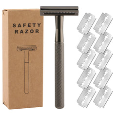 Safety Razor with Brass Weighted Handle and 5 Double Edge Safety Blade Refills,Single Blade Razor for Men, Designed for Coarse