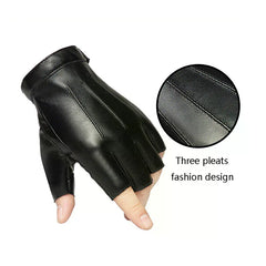Men PU Leather Fingerless Gloves Punk Half Finger Tactical Gloves Black Outdoor Driving Motor Cycling Male Mittens