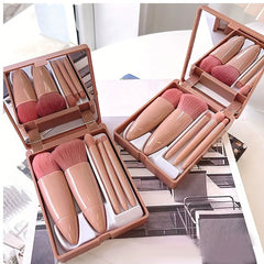 5Pcs Portable Makeup Brush Set With Mirror - Foldable Travel Kit ,Mini Makeup Brush Set Travel Makeup Brush Set