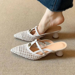 French Premium High Heels Women Slippers Flower Elegant Mules Shoes Heeled Sandals 2025 Summer Slides Dress Pumps Woman Shoes