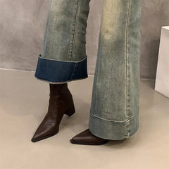 Women Boots Fashion French Style Ankle Boots Designer High Heeled Boots for Woman Exquisite Pointed Tip Casual Shoes Botas Mujer