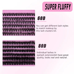 DIY False Eyelashes Clusters Extensions Individual Lashes Cluster Natural Segmented With glue,Remover,lash brush,tweezers