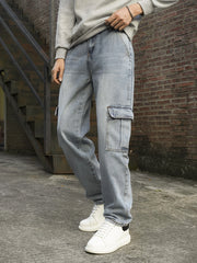 Men's Jeans Retro Blue Cargo Pants Multi-Pocket Work Wear Denim Trousers Casual Regular-Fit Trendy Men Clothes Free Shipping