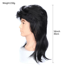 Wigs Vintage 80s Mullet Wig for Men Unisex Curly Permed Black Brown Synthetic Hairpiece for Cosplay Party Daily Use