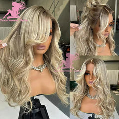 100% Human Hair Wigs Highlight Brown Platinum Blonde 13x6 Lace Frontal Wigs Natural Wave brazilian Virgin Hair Transparent Lace