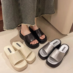 Women Slippers Summer New Luxury Sandals Women Thick Soled Designer Square Toe Slippers Slides Women Zapatos