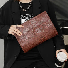 Mens Crocodile Leather Clutch Bag Business Envelope Style