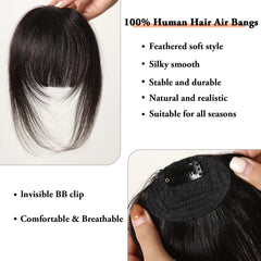 Natural Black Remy Human Hair Bangs Fringe Straight Human Hair Blunt Bangs for Women Hair Extension Human Hair Air Bangs Pieces