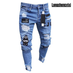 Man Pants Retro Washing Zipper Stretch Jeans Casual Slim Fit Trousers Male Plus Size Pencil Pants Denim Skinny Jeans for Men