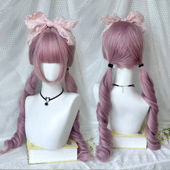 Cosplay Wig with Bangs Double Ponytail Curly Lolita Wig Women Costume Theme Carnival Anime Wigs Heat Resistant Synthetic Wig