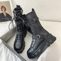 Women's Boots Fashion Motorcycle Boot Luxury High-tops Leather Boot Non Slip Platform Boots for Women Knight Boots Botas Mujer