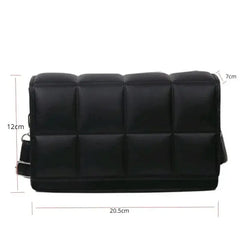 small PU leather crossbody bag with square design and adjustable strap in black color.
