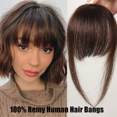 3D Air Fringe Bangs 100% Remy Human Hair Bangs Chocolate Brown Hairpiece Clip in Hair Extensions for White Women Remy Human Hair