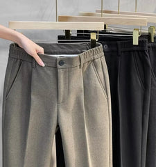 Men's Woolen Casual Pants Autumn Winter Thickened Straight Leg Slim Fit Long Trousers Korean Fashion Nine Points Pants