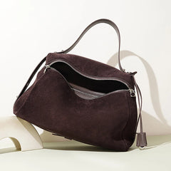 Premium Handbag 2025 Fall Winter Suede Leather Boston Bag Shoulder Crossbody Bag Women Minimalist Commuting Trendy Versatile Bag
