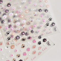 Nail Stickers Cat Cute Jelly Pink Cat Paw Cartoon 5D Embossed Relief Self Adhesive Nail Art Sticker 3D Manicure Decals DIY Parts