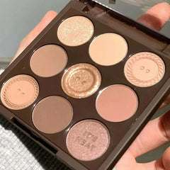 9-Color Eyeshadow Palette Earth Tones Brown Shimmer Matte Finishes Long-Lasting Pearl Dust for Daily Korean Makeup Look