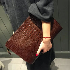 Mens Crocodile Leather Clutch Bag Business Envelope Style