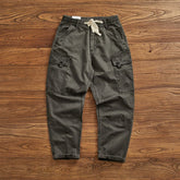 Cargo pants men's new fashion functional pocket pure cotton wash trend pants loose small straight cone cone pants men