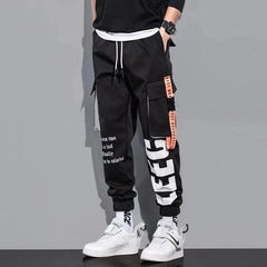 Men Casual Cargo Pants Male High Street Waist Drawstring Loose Multi Pocket Pants Fashion Straight Leg Comfortable Pants