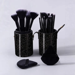 A set of 14 high-quality multi-purpose facial makeup brushes +2 soft triangular powder puffs +1 portable storage bucket