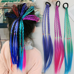 Colorful Hair Braids Tools Gradient Color Synthetic Ponytail Hair Rope Girls Princess Hair Ties Children Kids Styling Braiders