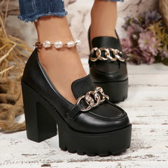 Womens Chunky Heel Platform Pumps Party Style Shoes