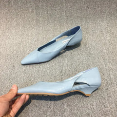 comfortable summer moccasins for women in blue color with pointed toe and low heel design.