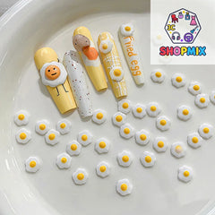 20pcs/Bag Mini Poached Eggs 3D Nail Art Decorations Cute Poached Eggs Nails Charms Designs DIY Resin Nail Accessories