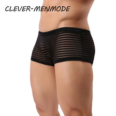 Men's Sexy Underwear See Through Breathable Mesh Boxer Shorts Transparent Striped Underpants Comfortable Male Hombre Thin Soft