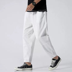 Mens Trousers Fashion Casual Pants Solid Color Breathable Loose Shorts Straight Drawstring Pants Streetwear Men
