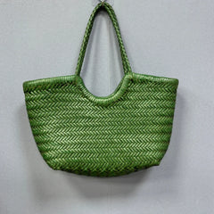 Hand Knitted Designer Genuine Leather Elegant Handle Female Totes Vintage Women's Handbag Cowskin Lady Large Shoulder Bag