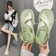 woman Summer fashion New Sandals for Female Students Comfortable Thick Bottom Fairy Style Cross Strap Beach Sandals