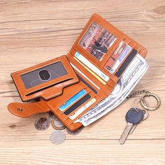 Fashion Leather Wallet For Women Retro Short Bifold Female Purse With Detachable Credit Card Holder Key Chain Zipper Coin Pocket