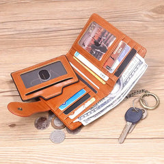 Fashion Leather Wallet For Women Retro Short Bifold Female Purse With Detachable Credit Card Holder Key Chain Zipper Coin Pocket