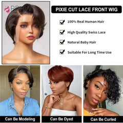 Human Hair 13x4 Short Pixie Cut Lace Front Wig for Women Black Pixie Cut Transparent Frontal Wig Layered Straight Pixie Cut Wigs