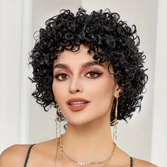 Human Hair Wig for Women Short Curly Bob Full Machine Made Wig Comfortable Fit Volume Hair for Daily Wear Parties Festivals