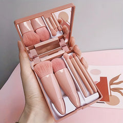 5Pcs Portable Makeup Brush Set With Mirror - Foldable Travel Kit ,Mini Makeup Brush Set Travel Makeup Brush Set