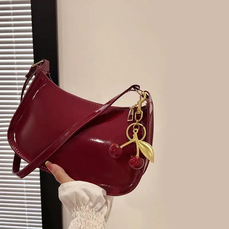 Womens PU Leather Shoulder Bag Cherry Pendant Style