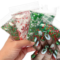 4Colors 50G Christmas Glitter Nail Sequins Snowflake Christmas Tree Starlight Red Green Glitters Nail Flakes Xmas Nail Supplies